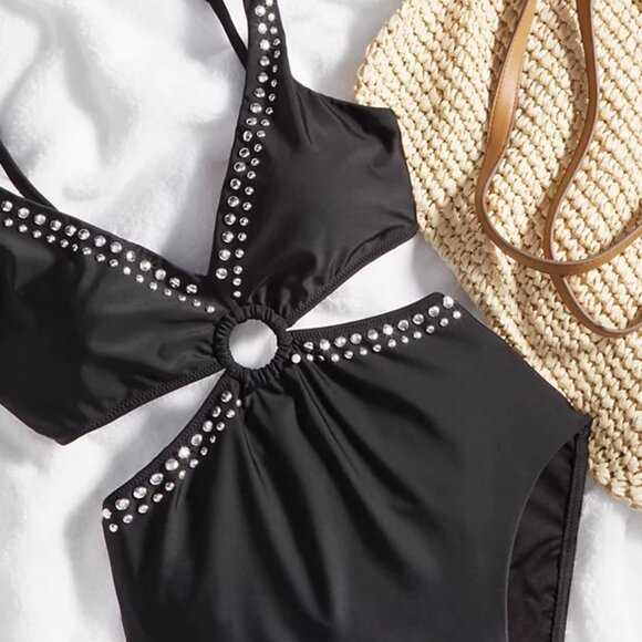 Bar III Women's Tell Me About It Stud One-Piece Swimsuit Sz L - Picture 4 of 13